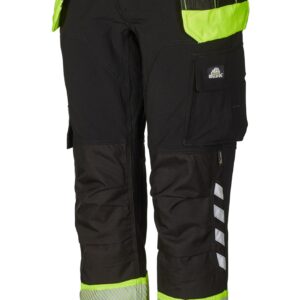Bulldog stretchbukse, svart/gul. Håndverkbukse, synlighet kl. 1