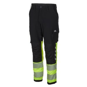 Bulldog stretchbukse, svart/gul. Servicebukse, synlighet kl. 1